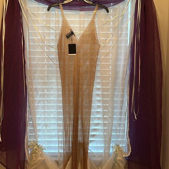 ZARA PINK GOLD RHINESTONE MESH DRESS - Picture 12 of 16